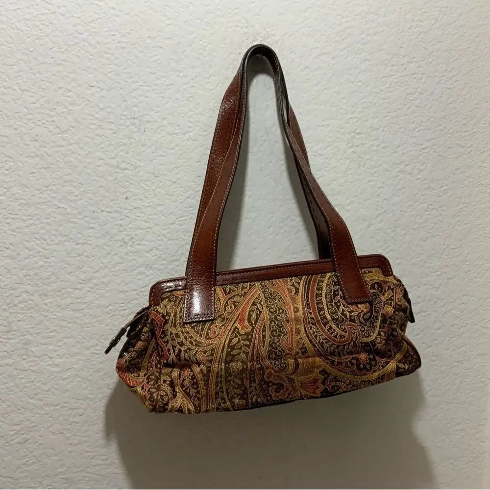 Fossil Vintage Paisley Fabric Purse with Leather Trim